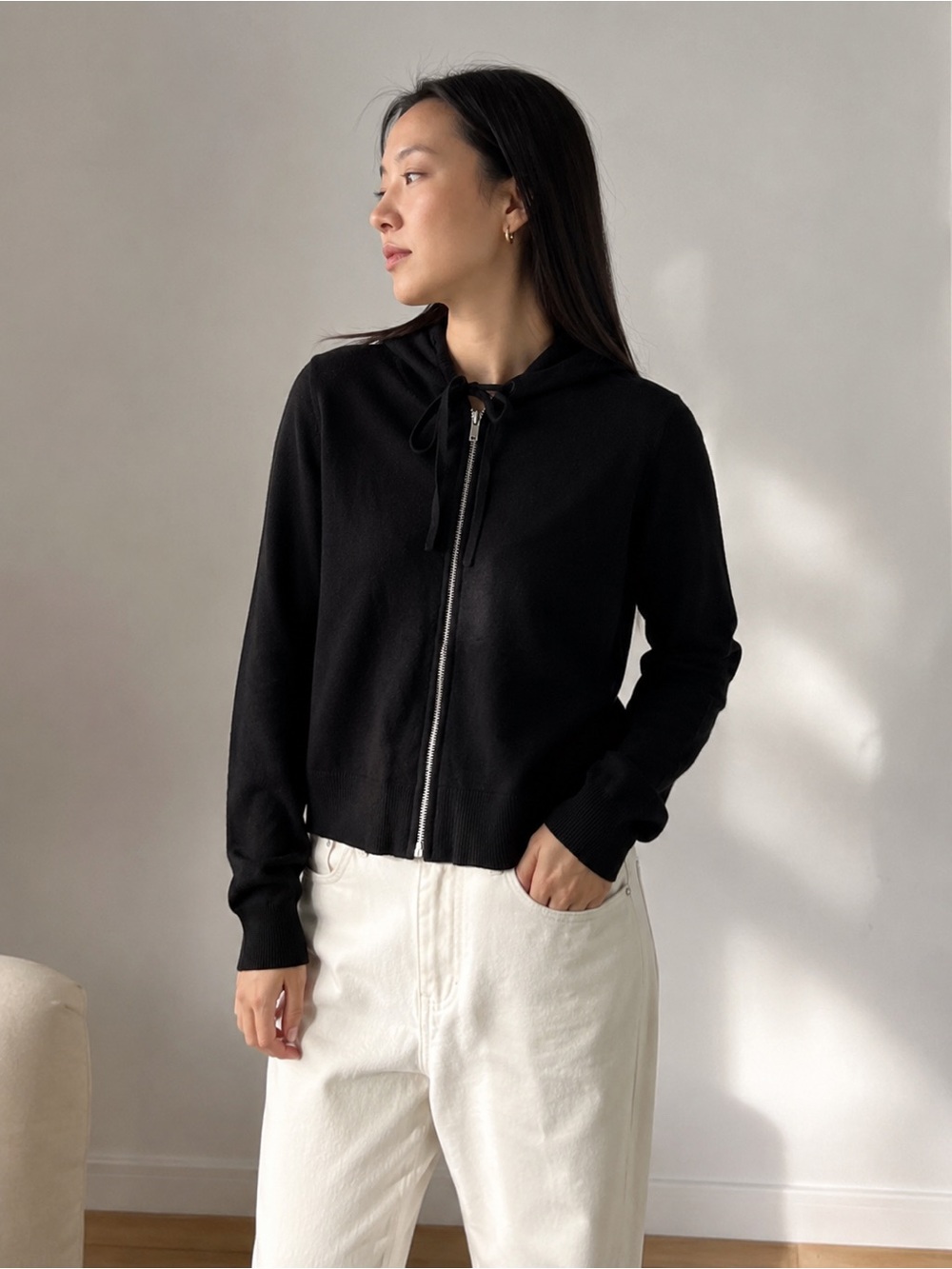 Naadam 100% Cashmere Zip Hoodie Sweater Black Sz Medium
